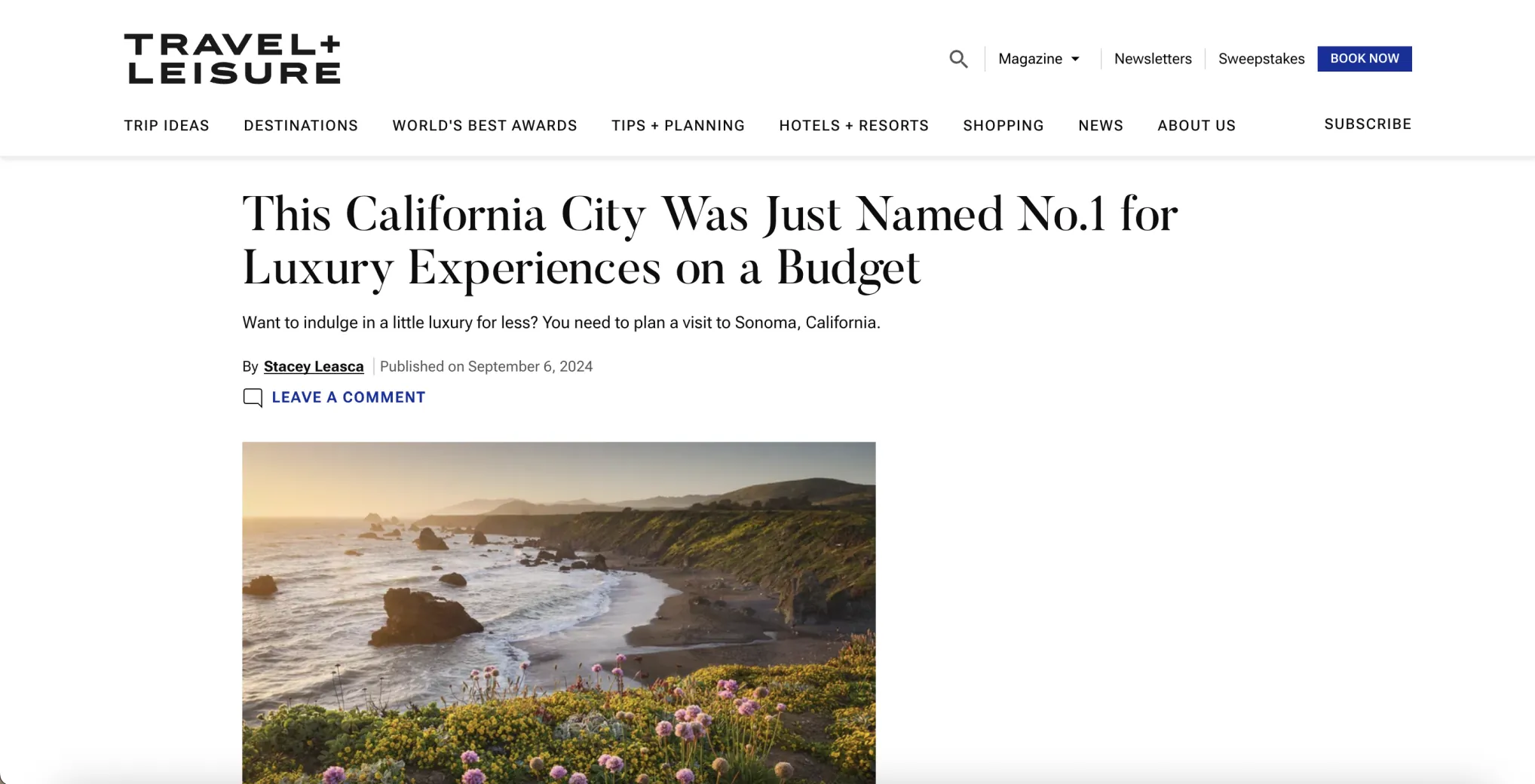 Travel & Leisure: This California City Was Just Named No.1 for Luxury Experiences on a Budget