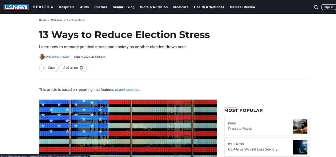 US News: 13 Ways to Reduce Election Stress