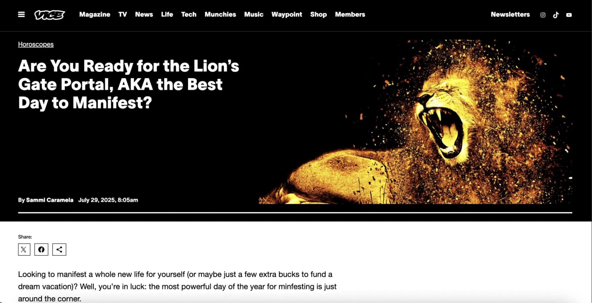 VICE: Are You Ready for the Lion's Gate Portal, AKA the Best Day to Manifest?